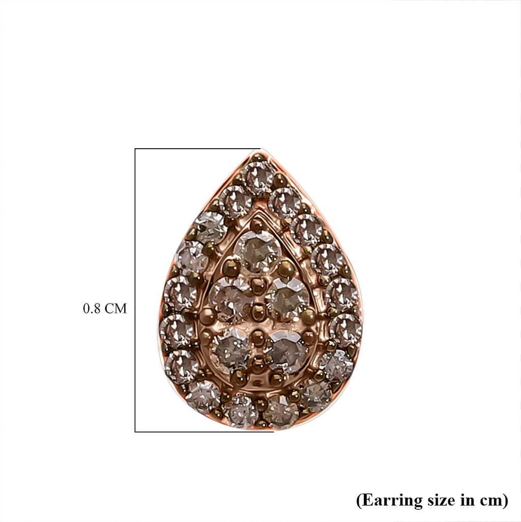 Champagne Diamond Stud Push Back Earring in Vermeil Rose Gold Plated Sterling Silver