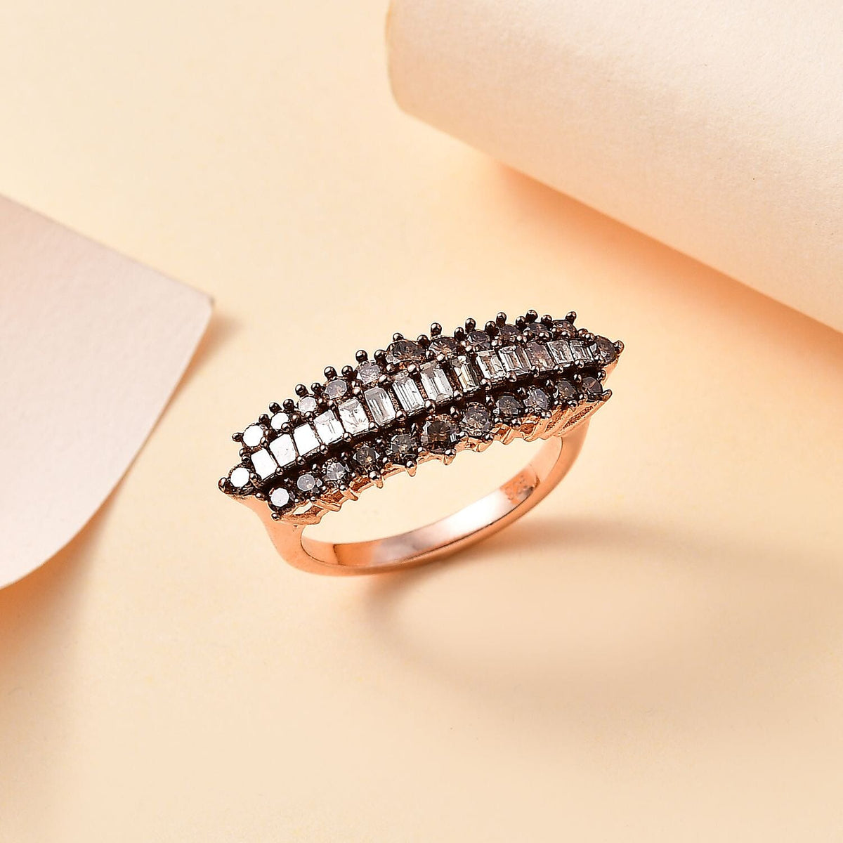 Champagne Diamond Cluster Ring in 18K Rose Gold Vermeil Plated Sterling Silver 7823235 2