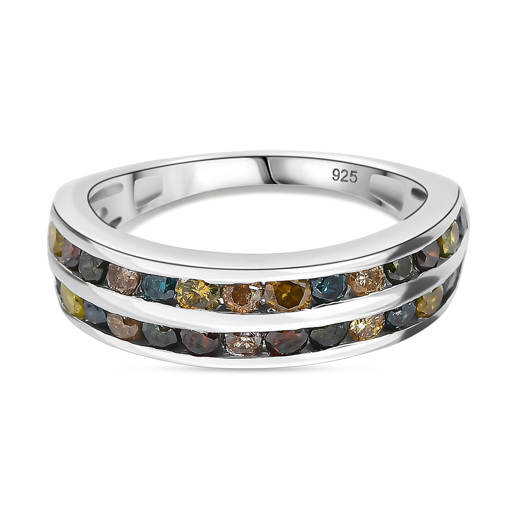 Champagne Diamond & Multi Gemstones Ring in Rhodium Overlay Sterling Silver 1.00 Ct.