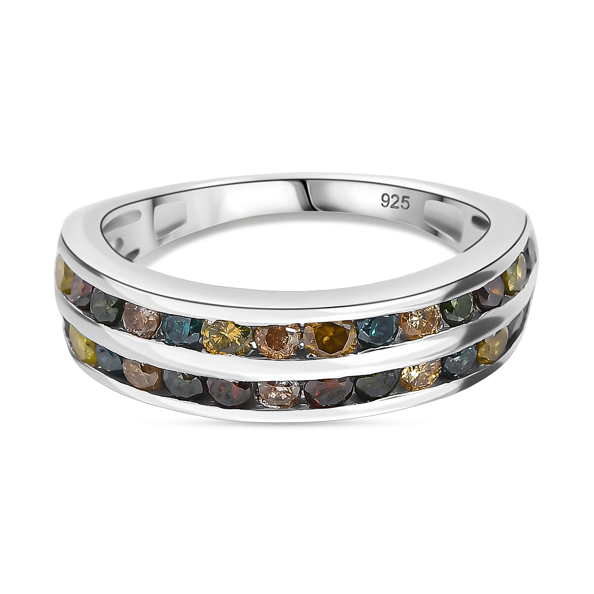 Champagne Diamond &amp; Multi Gemstones Ring in Rhodium Overlay Sterling Silver 1.00 Ct. 8158943 0