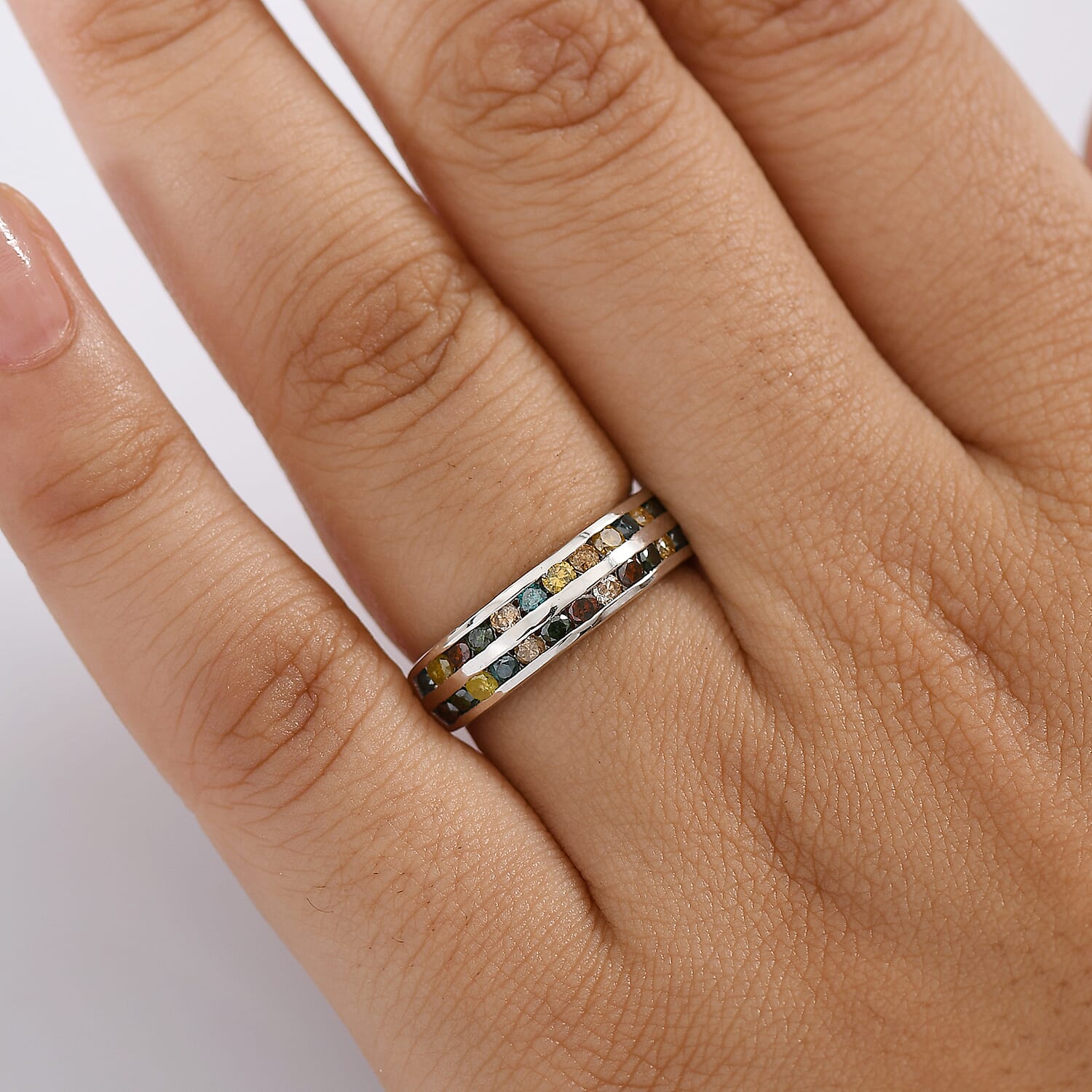 Champagne Diamond &amp; Multi Gemstones Ring in Rhodium Overlay Sterling Silver 1.00 Ct. 8158943 3