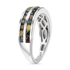 Champagne Diamond & Multi Gemstones Ring in Rhodium Overlay Sterling Silver 1.00 Ct.