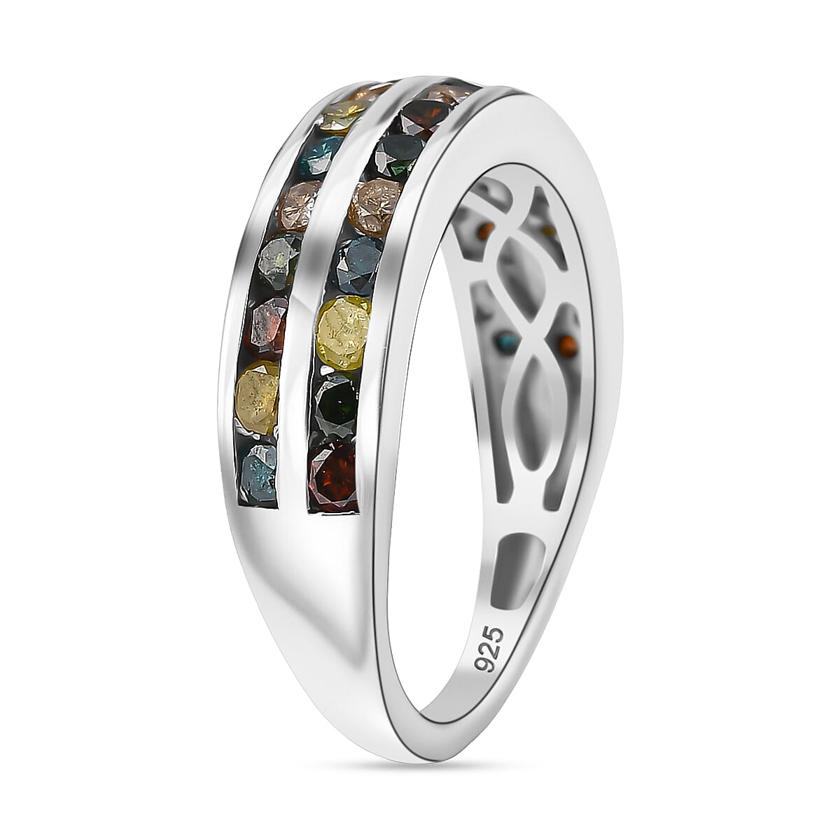 Champagne Diamond &amp; Multi Gemstones Ring in Rhodium Overlay Sterling Silver 1.00 Ct. 8158943 4