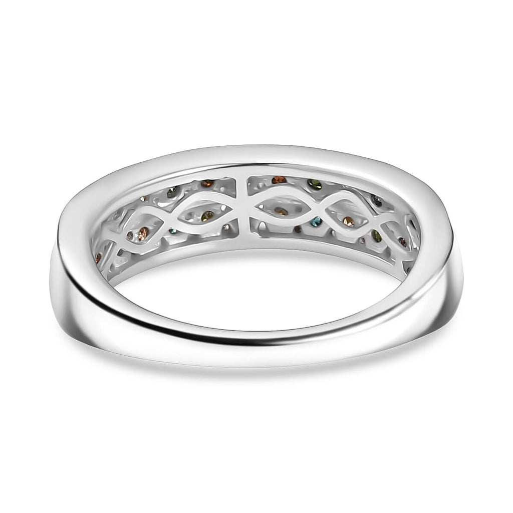 Champagne Diamond & Multi Gemstones Ring in Rhodium Overlay Sterling Silver 1.00 Ct.