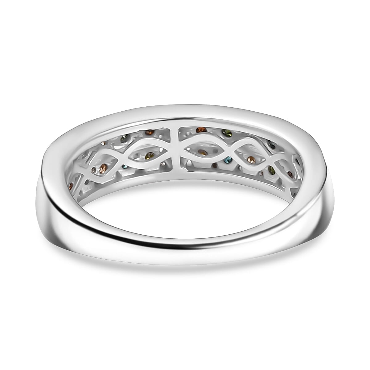 Champagne Diamond &amp; Multi Gemstones Ring in Rhodium Overlay Sterling Silver 1.00 Ct. 8158943 5