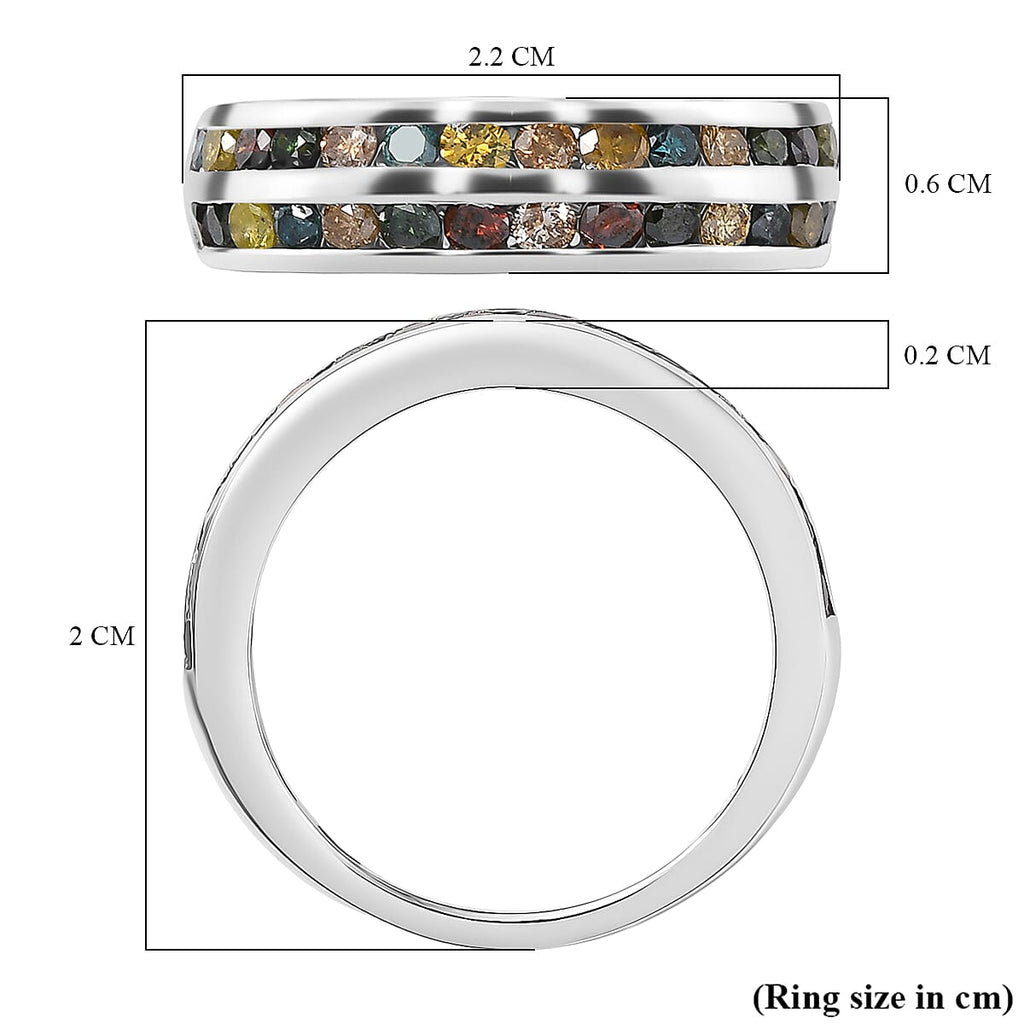 Champagne Diamond & Multi Gemstones Ring in Rhodium Overlay Sterling Silver 1.00 Ct.