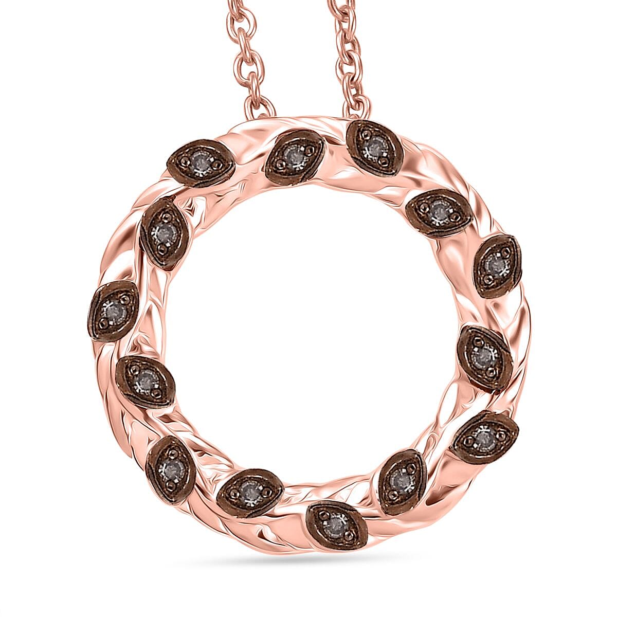 Champagne Diamond Pendant with Chain (Size - 20) in 18K Vermeil Rose Gold Plated Sterling Silver 4325190 0