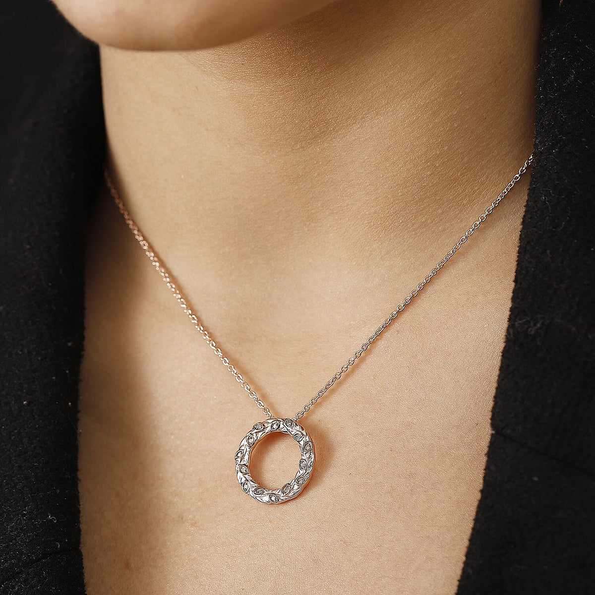 Champagne Diamond Pendant with Chain (Size - 20) in 18K Vermeil Rose Gold Plated Sterling Silver 4325190 2