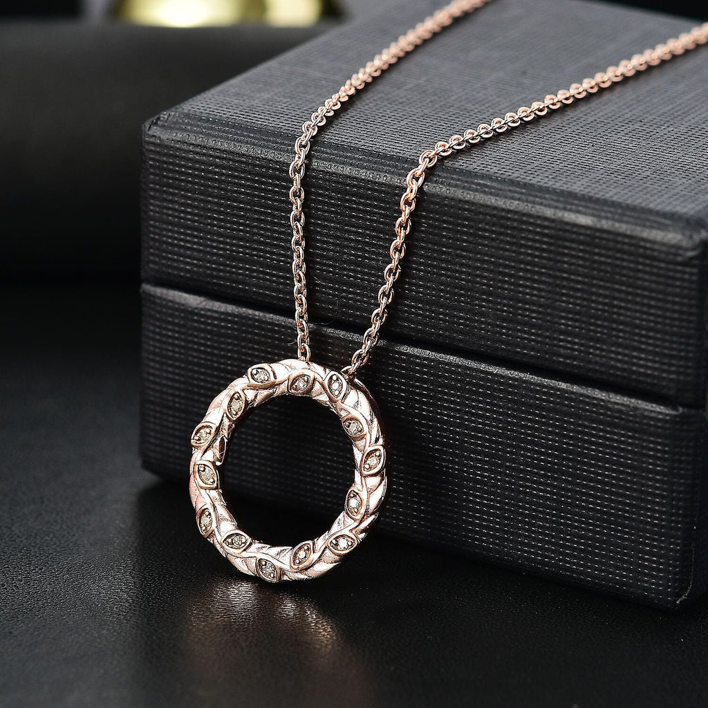 Champagne Diamond Pendant with Chain (Size - 20) in 18K Vermeil Rose Gold Plated Sterling Silver