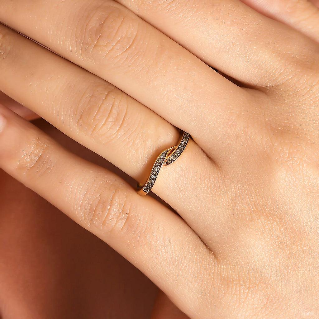 Champagne Diamond Ring in 18K Vermeil Yellow Gold Plated Sterling Silver 0.11 Ct.