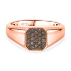 Natural Arglye Champagne Diamond SIGNET Ring in 18K Vermeil Rose Gold Plated Sterling Silver 0.33 Ct.