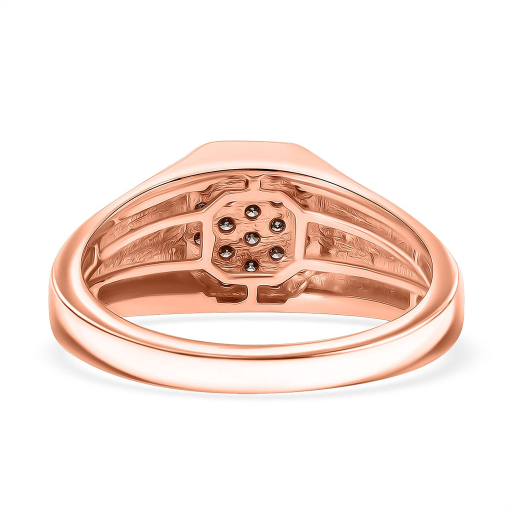 Natural Arglye Champagne Diamond SIGNET Ring in 18K Vermeil Rose Gold Plated Sterling Silver 0.33 Ct.