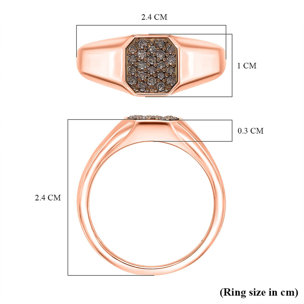 Natural Arglye Champagne Diamond SIGNET Ring in 18K Vermeil Rose Gold Plated Sterling Silver 0.33 Ct.