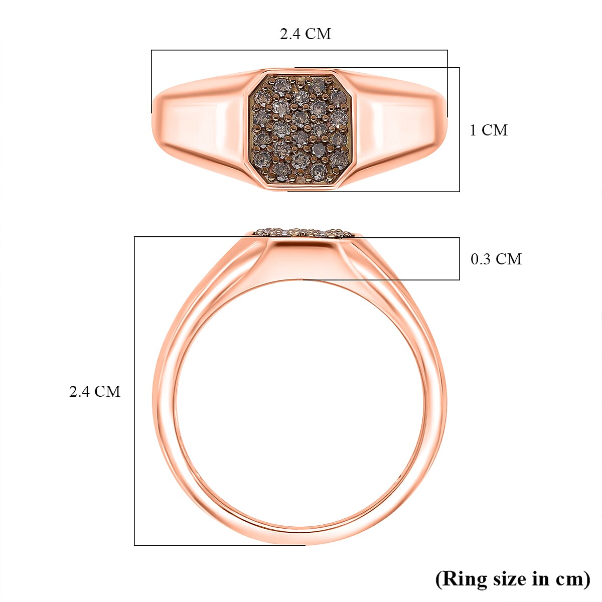 Natural Champagne Diamond Cluster Ring in Vermeil Rose Gold Plated Sterling Silver 8034389 4