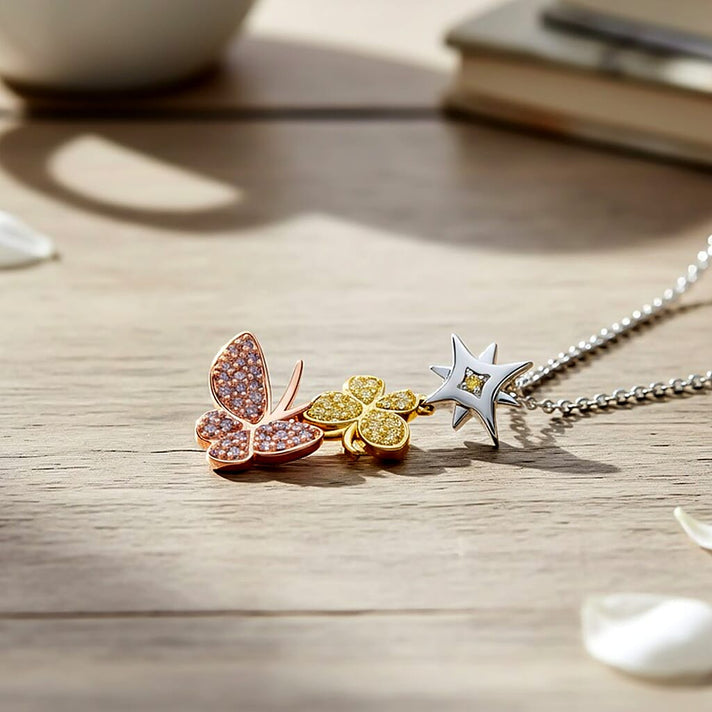 GP Italian Garden Collection - Champagne Diamond (SI/CP), Yellow Diamond &amp; Blue Sapphire Butterfly Pendant with Chain (Size 20) in Tri Colour Tone Sterling Silver 0.28 Ct. 4436755 2