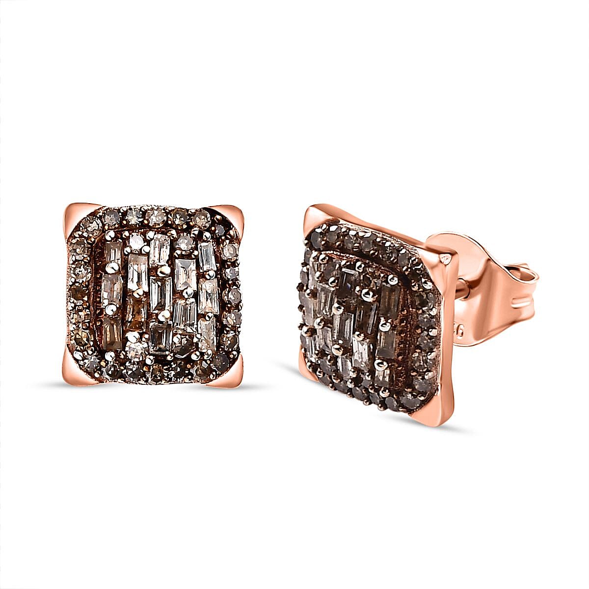 Champagne Diamond Cluster Earrings in 18K Rose Gold Vermeil Plated Sterling Silver 7823217 0