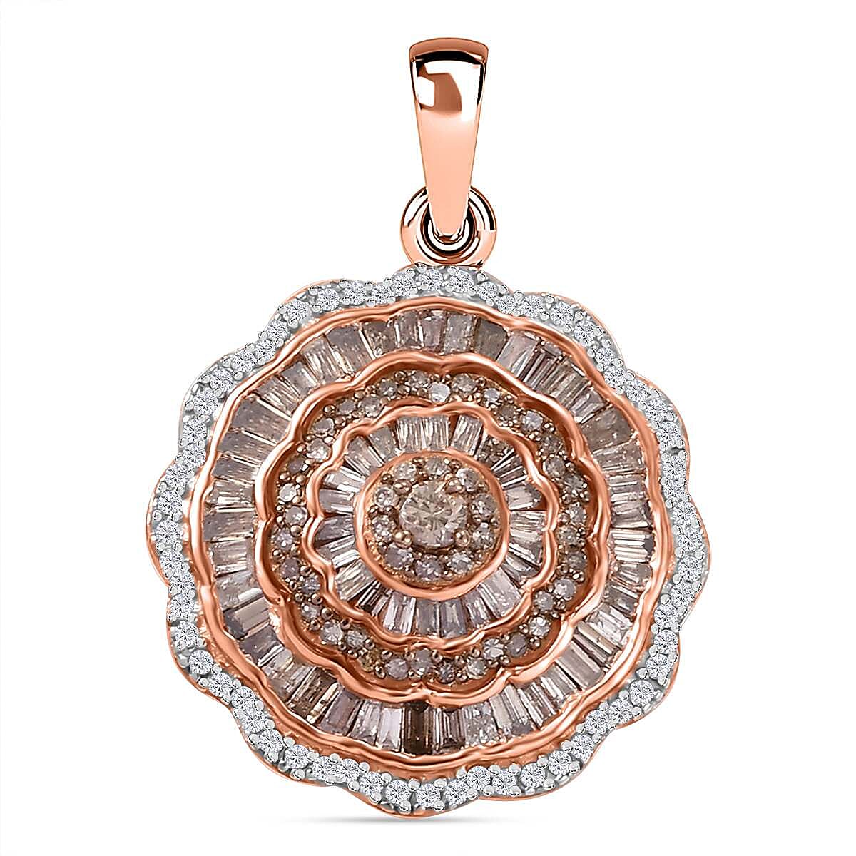 Champagne Diamond, White Diamond Cluster Pendant in 18K Vermeil Rose Gold Plated Sterling Silver 7895133 0