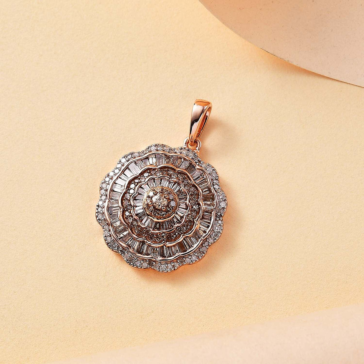Champagne Diamond, White Diamond Cluster Pendant in 18K Vermeil Rose Gold Plated Sterling Silver 7895133 2