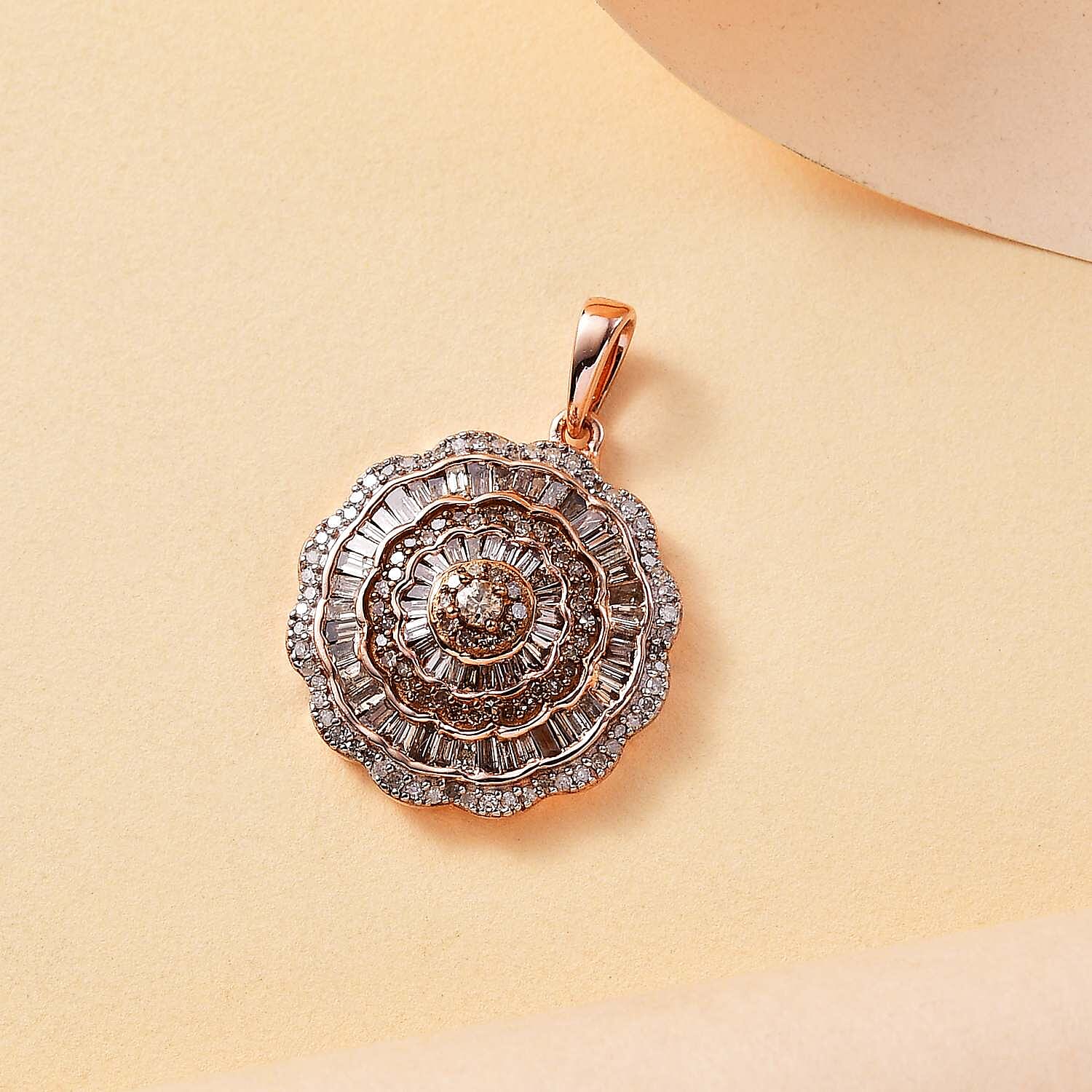 Champagne Diamond, White Diamond Cluster Pendant in 18K Vermeil Rose Gold Plated Sterling Silver 7895133 2