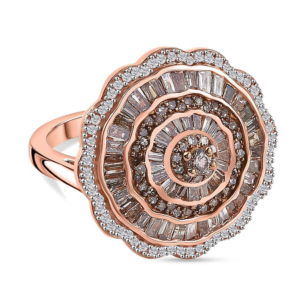 Champagne Diamond & White Diamond Ring in Vermeil RG Sterling Silver,  Silver Wt. 5.6 Gms 1.502  Ct.