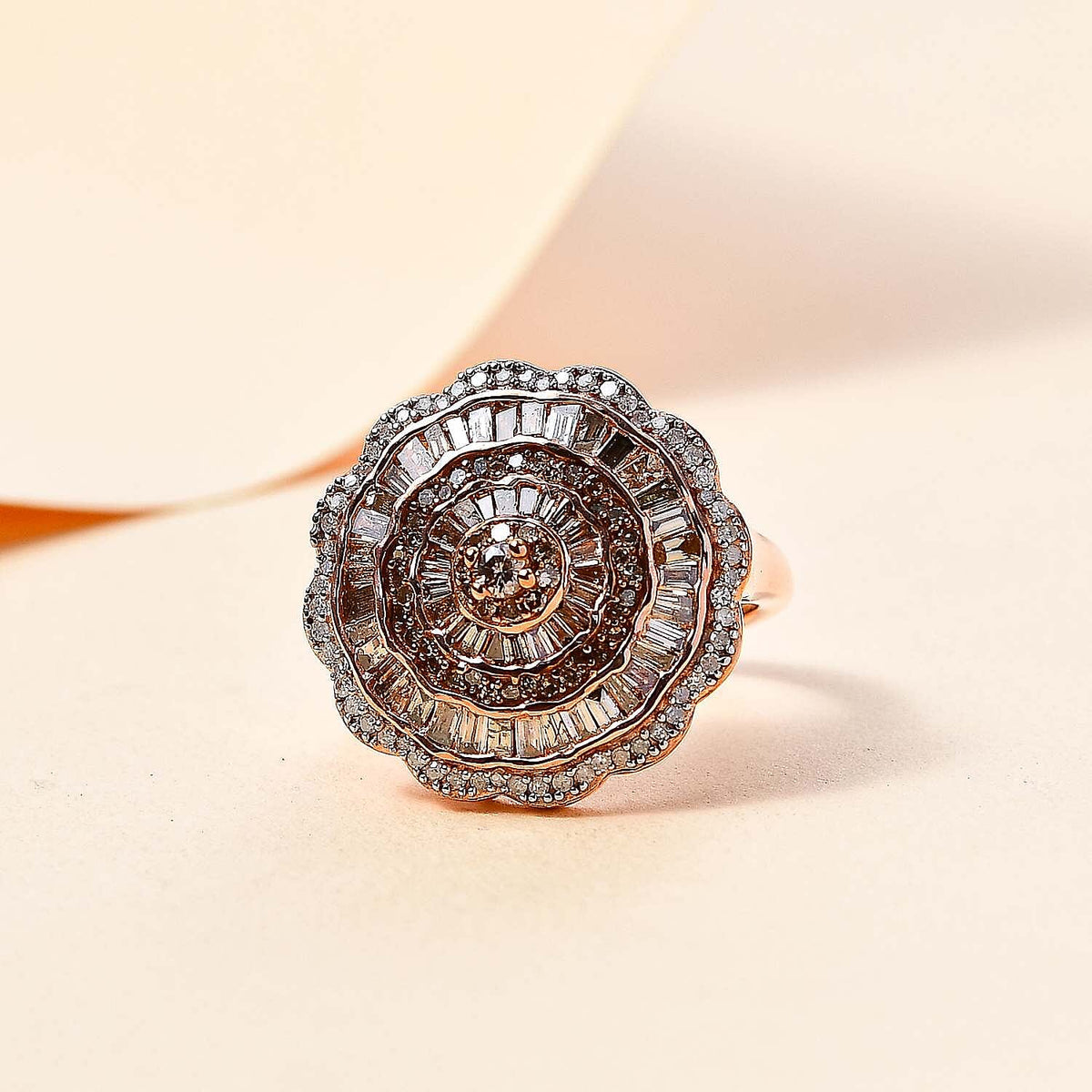Champagne Diamond, White Diamond  Halo Ring in 18K Vermeil Rose Gold Plated Sterling Silver 7895114 2