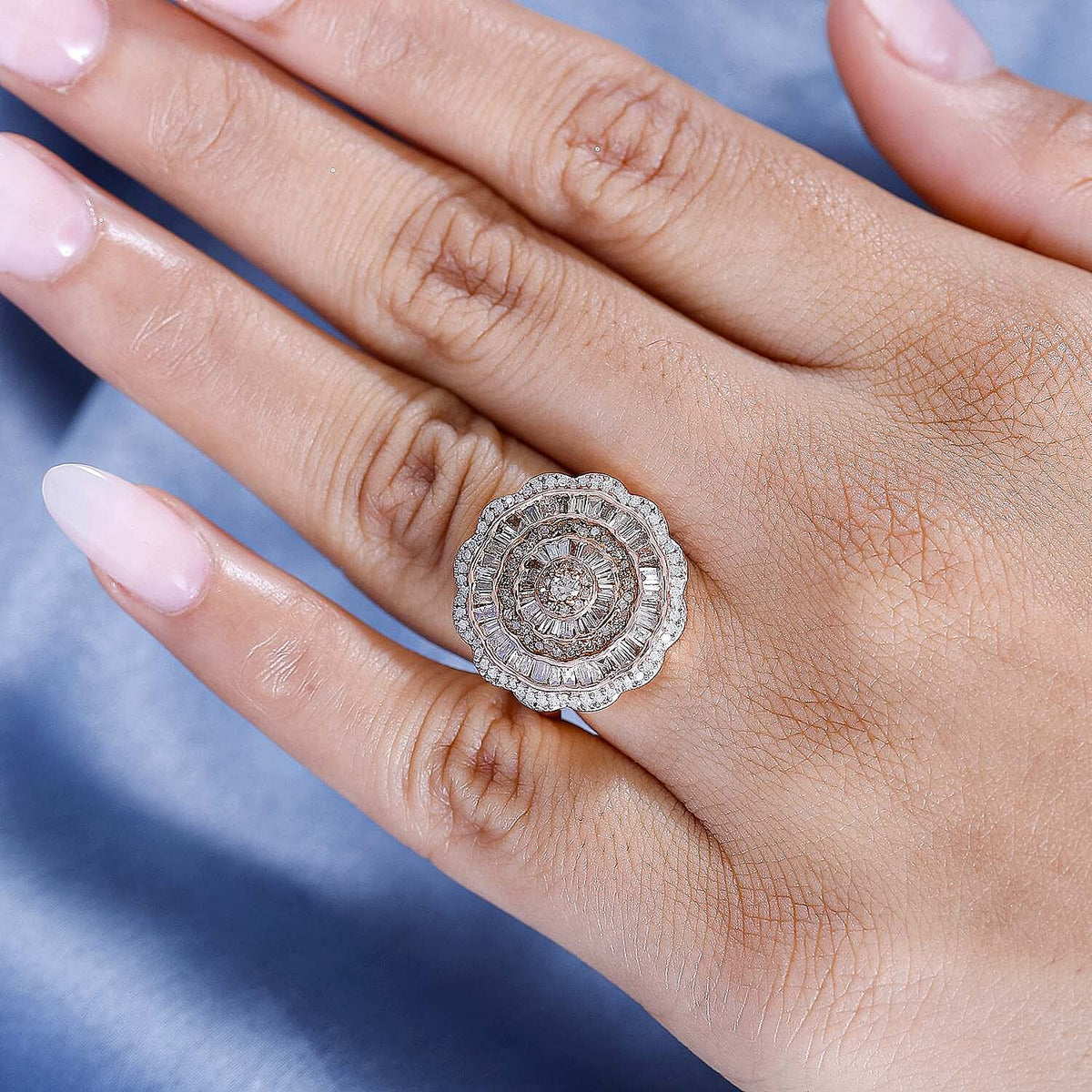 Champagne Diamond, White Diamond  Halo Ring in 18K Vermeil Rose Gold Plated Sterling Silver 7895114 3