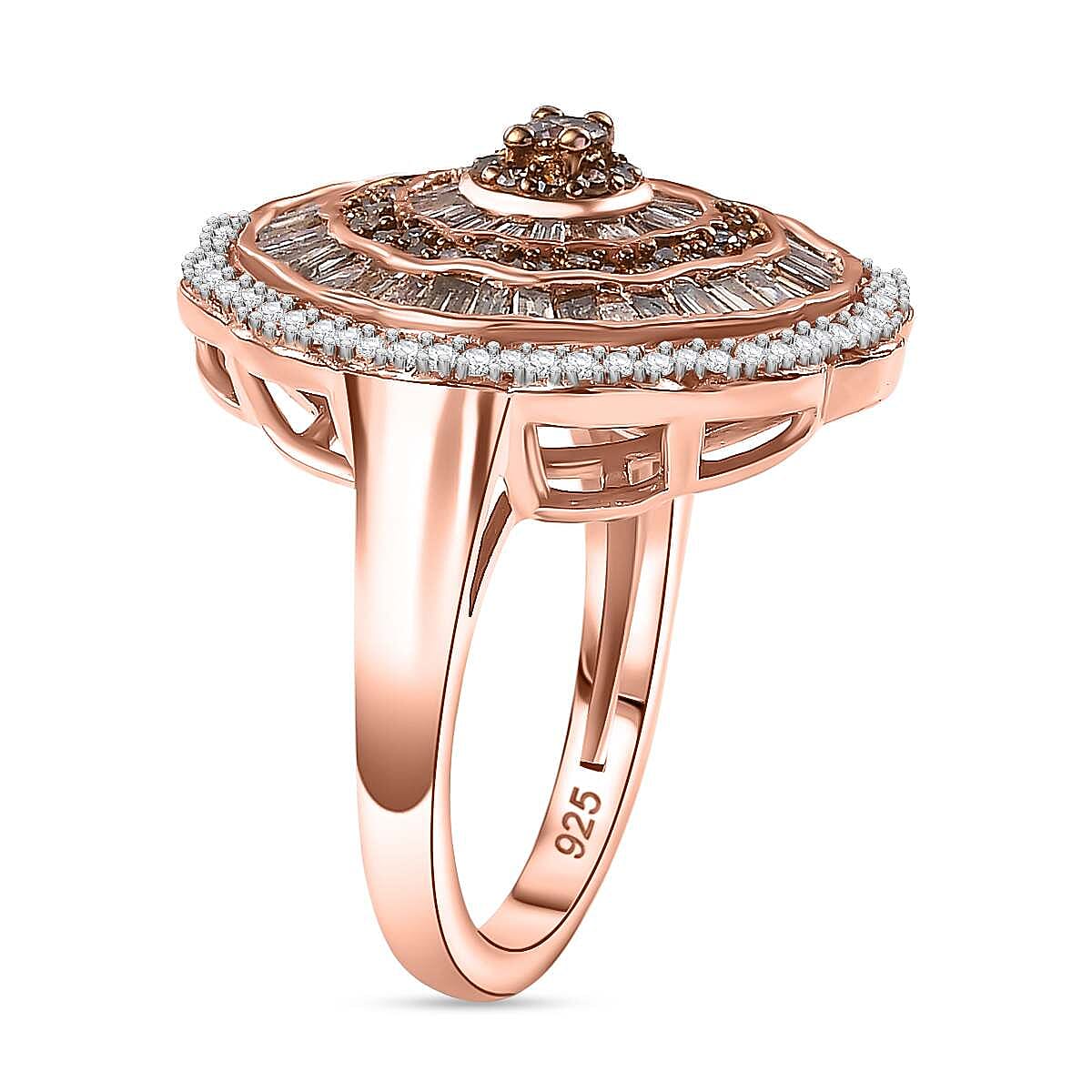 Champagne Diamond, White Diamond  Halo Ring in 18K Vermeil Rose Gold Plated Sterling Silver 7895114 4