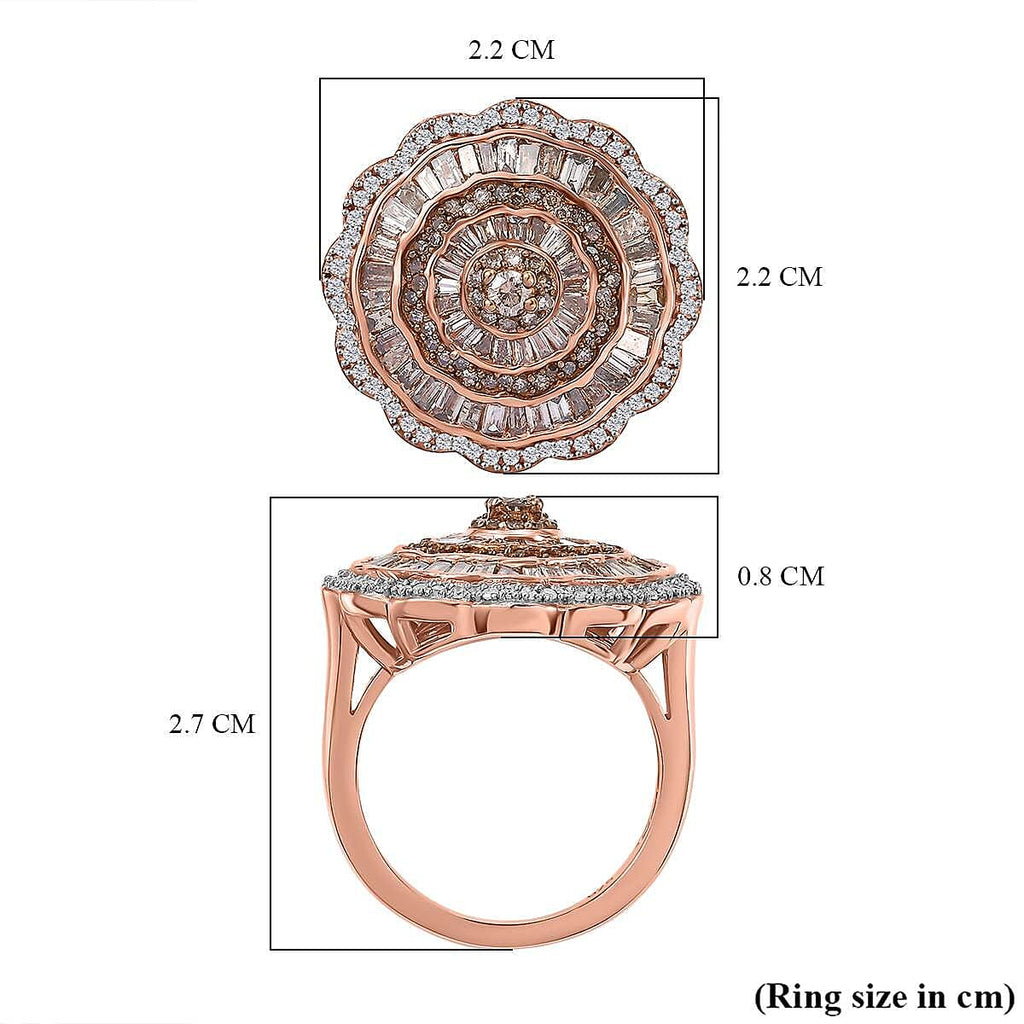 Champagne Diamond & White Diamond Ring in Vermeil RG Sterling Silver,  Silver Wt. 5.6 Gms 1.502  Ct.