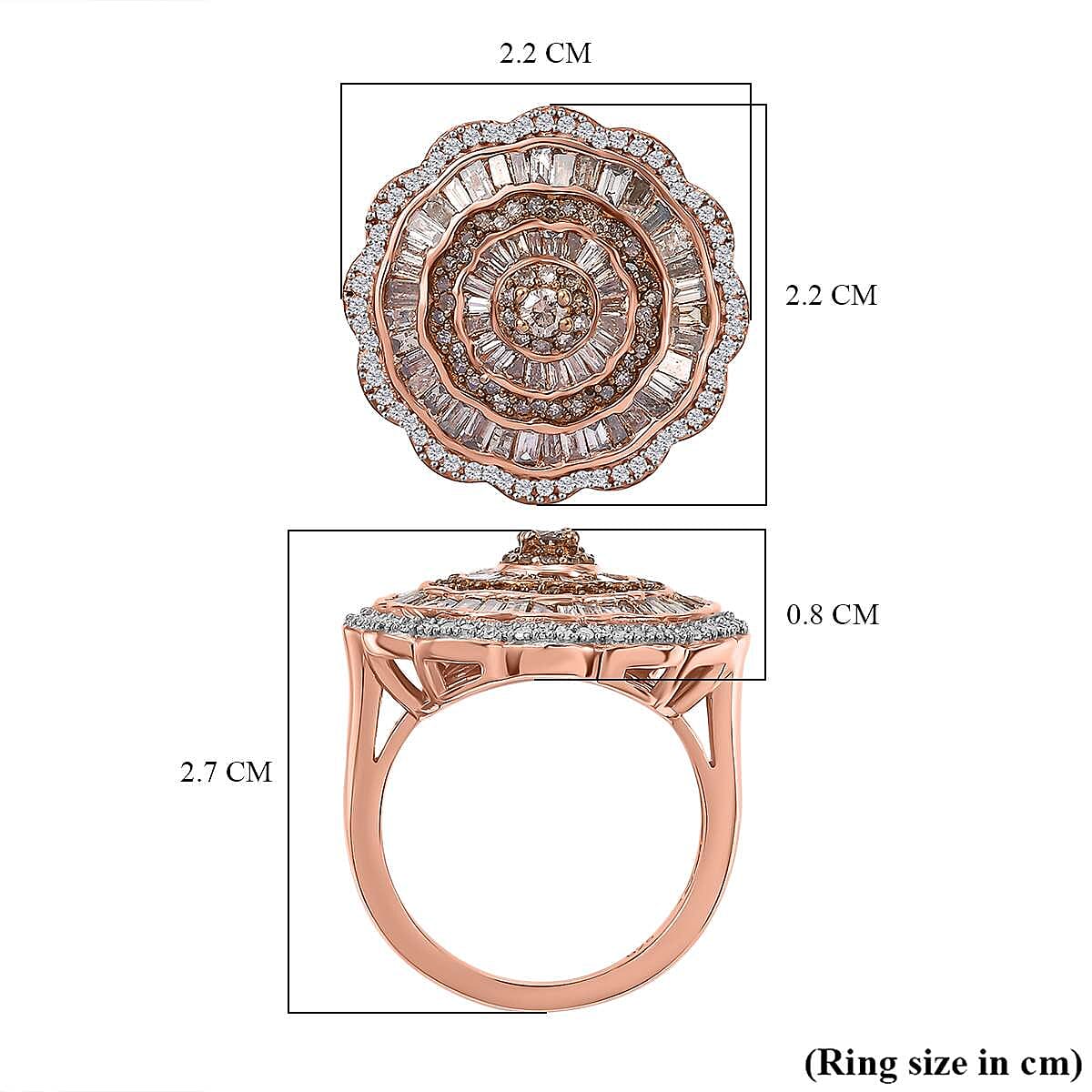 Champagne Diamond, White Diamond  Halo Ring in 18K Vermeil Rose Gold Plated Sterling Silver 7895114 6