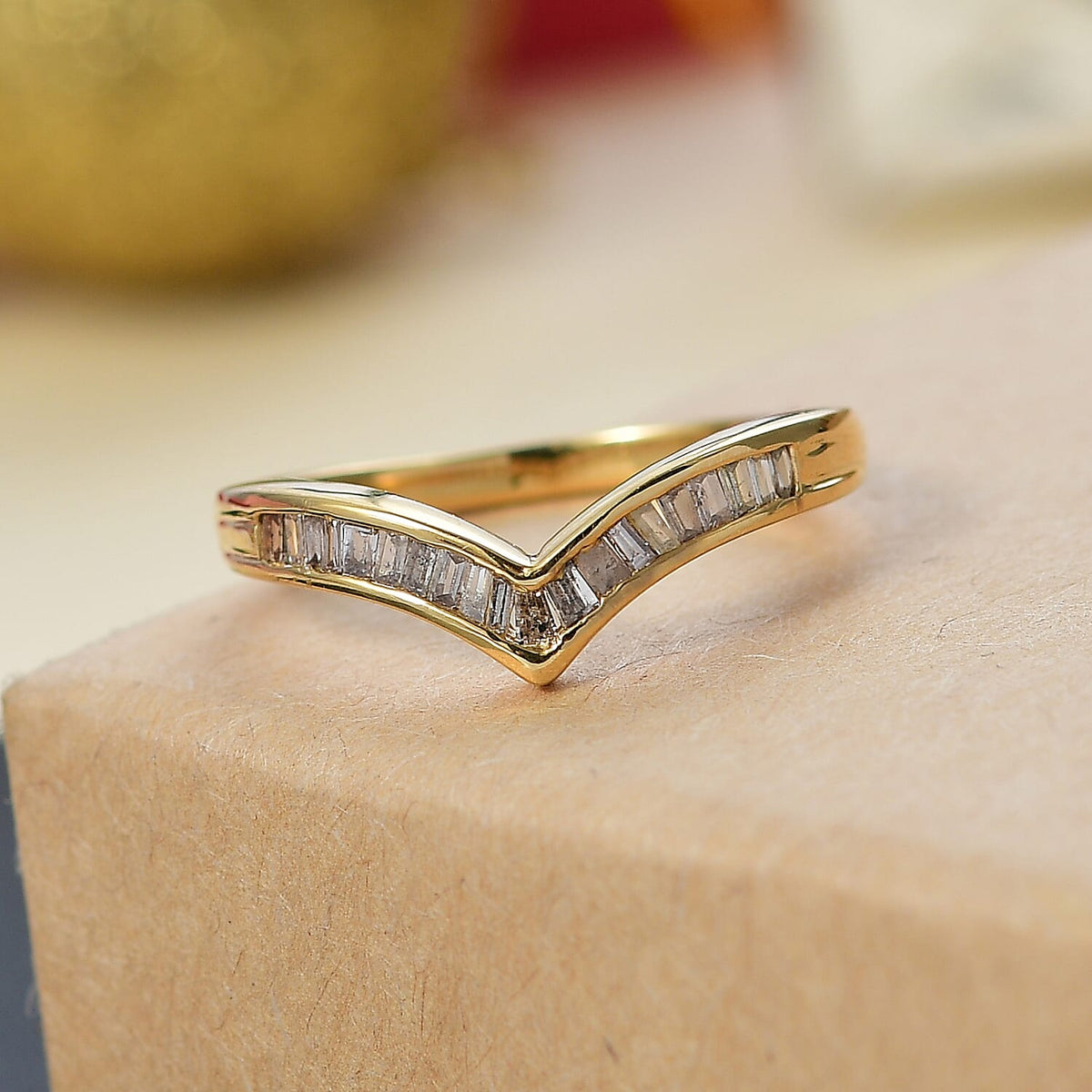 Champagne Diamond Wishbone Ring in 18K Yellow Gold Vermeil Plated Sterling Silver 0.24 Ct. V32628534 2