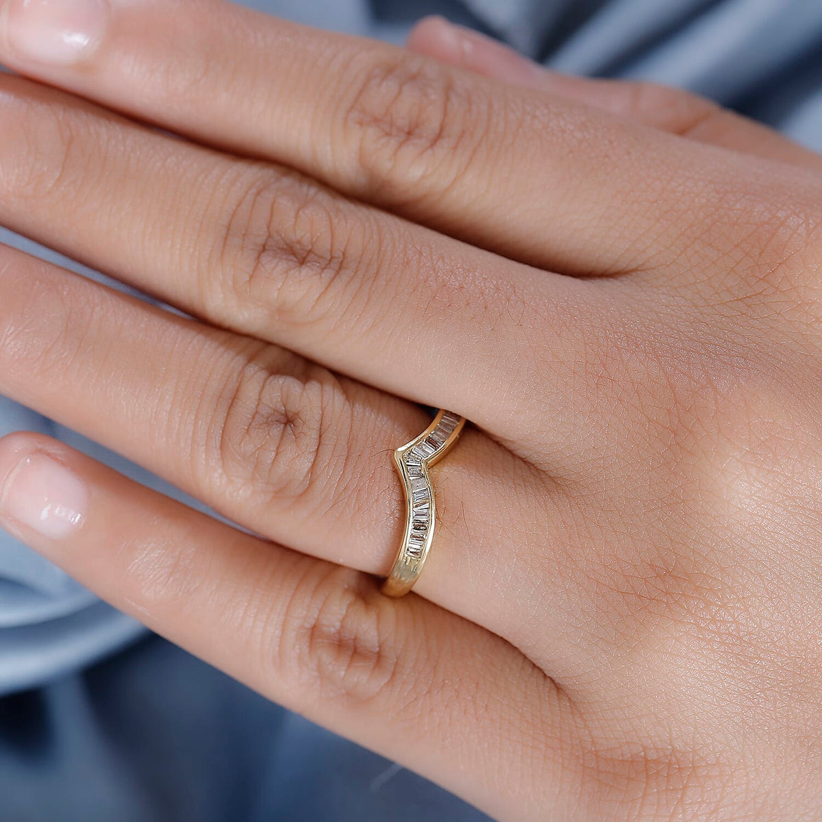 Champagne Diamond Wishbone Ring in 18K Yellow Gold Vermeil Plated Sterling Silver 0.24 Ct. V32628534 3