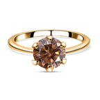 Champagne Moissanite Ring in 18K Vermeil Yellow Gold Plated Sterling Silver
