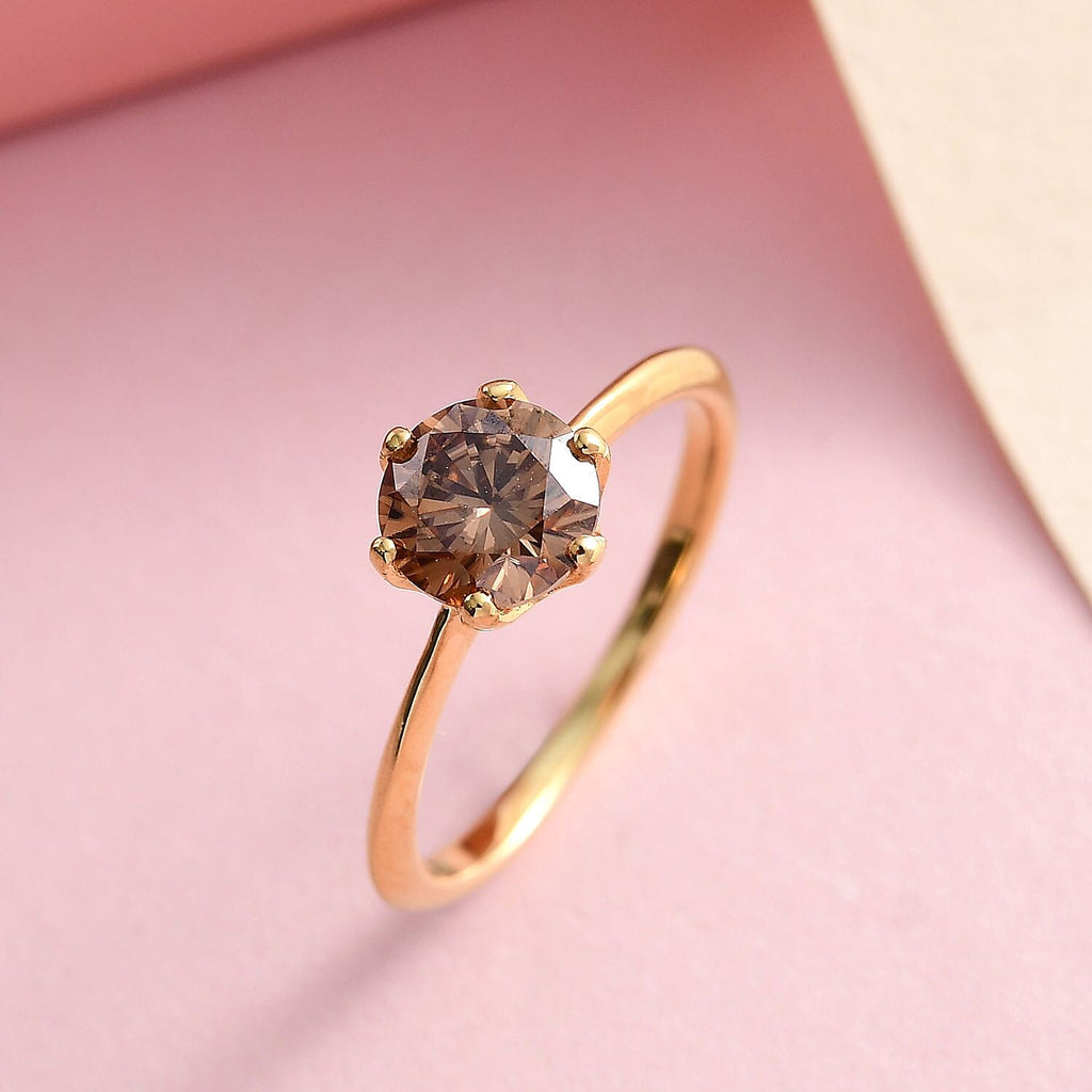 Champagne Moissanite Ring in 18K Vermeil Yellow Gold Plated Sterling Silver