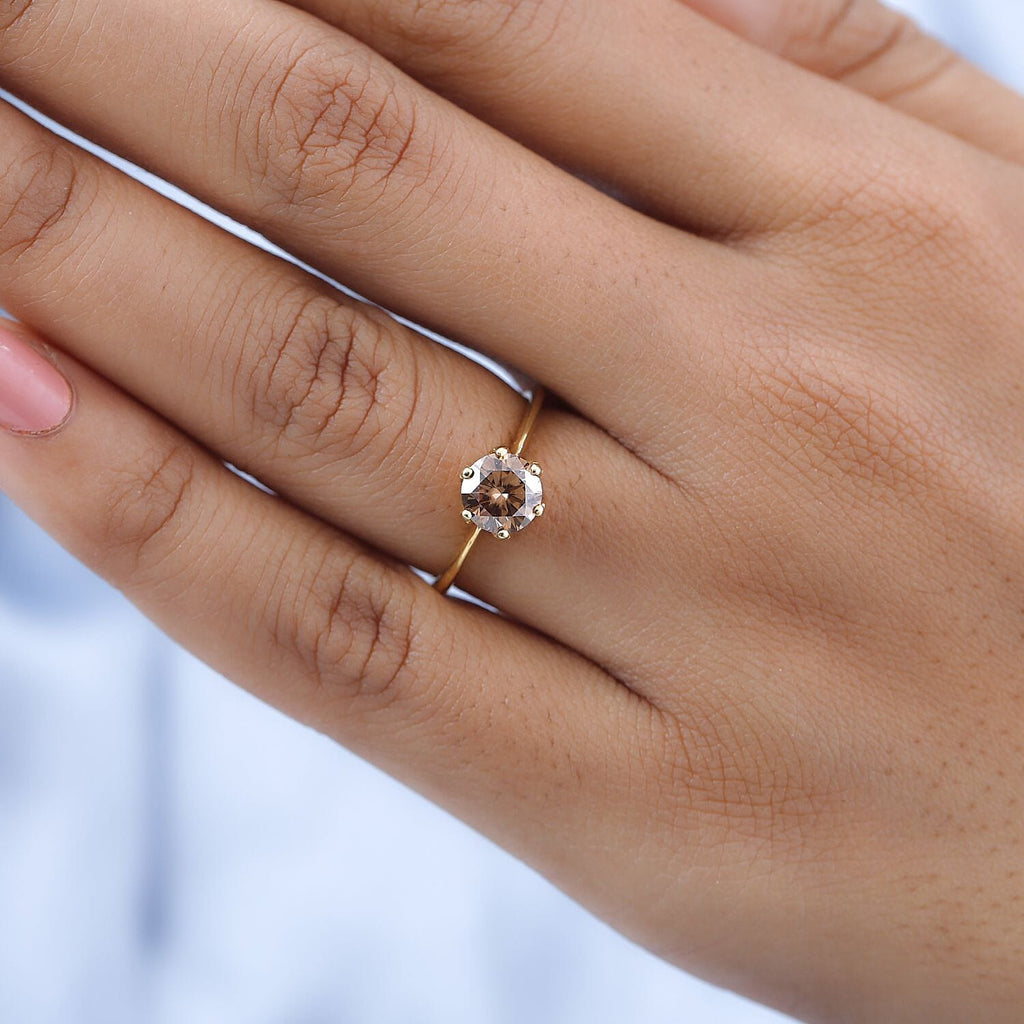 Champagne Moissanite Ring in 18K Vermeil Yellow Gold Plated Sterling Silver