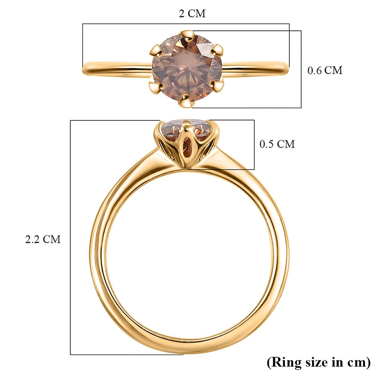 Champagne Moissanite Ring in 18K Vermeil Yellow Gold Plated Sterling Silver 7263220 6