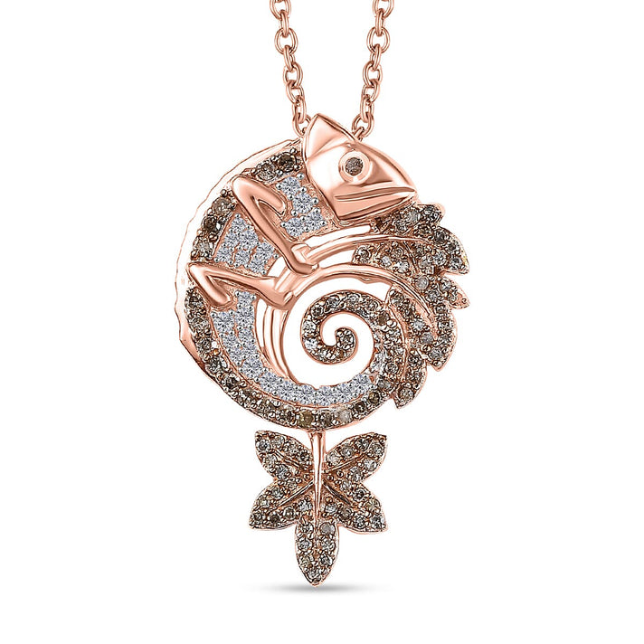 Champagne &amp; White Diamond Chameleon Motif Pendant with Chain (Size 20) in 18K Vermeil Rose Gold Plated Sterling Silver 0.70 Ct. 4325840 1