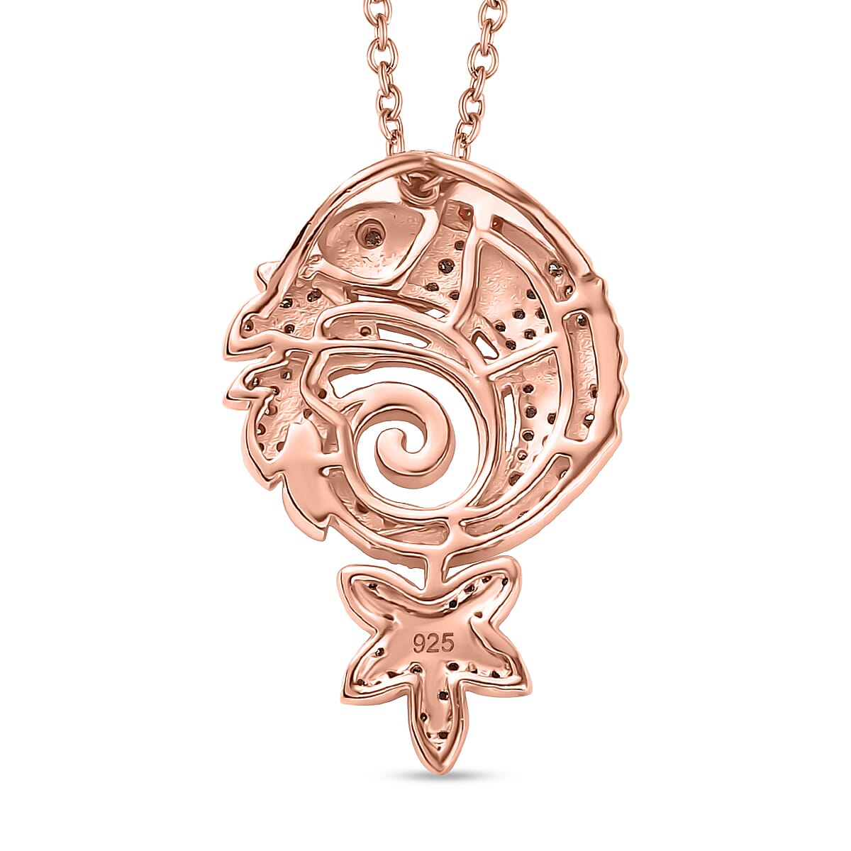 Champagne &amp; White Diamond Chameleon Motif Pendant with Chain (Size 20) in 18K Vermeil Rose Gold Plated Sterling Silver 0.70 Ct. 4325840 5