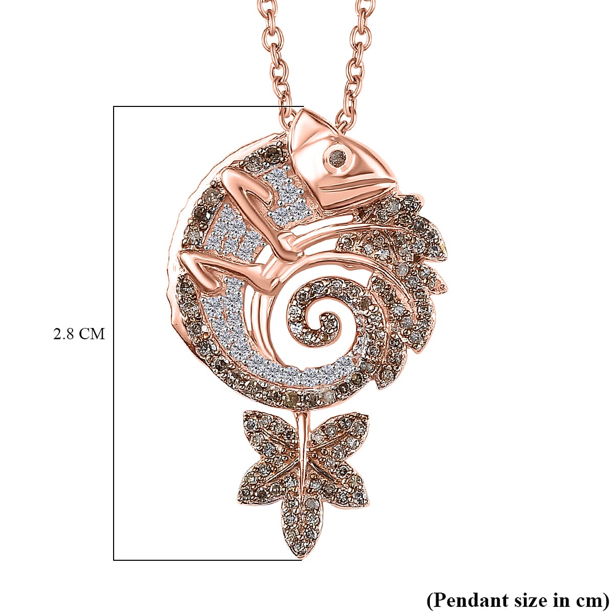 Champagne &amp; White Diamond Chameleon Motif Pendant with Chain (Size 20) in 18K Vermeil Rose Gold Plated Sterling Silver 0.70 Ct. 4325840 7