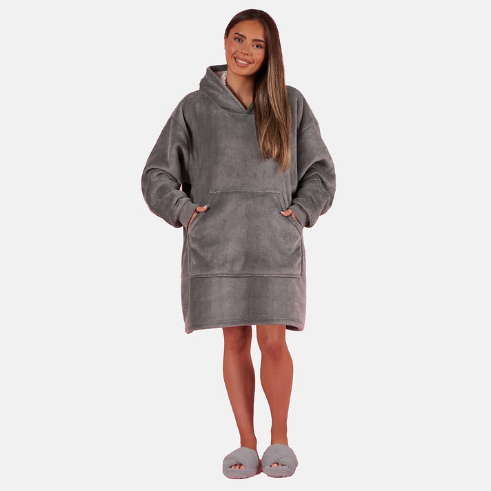 Fleece Sherpa Hoodie Blanket - Charcoal 7689337 1