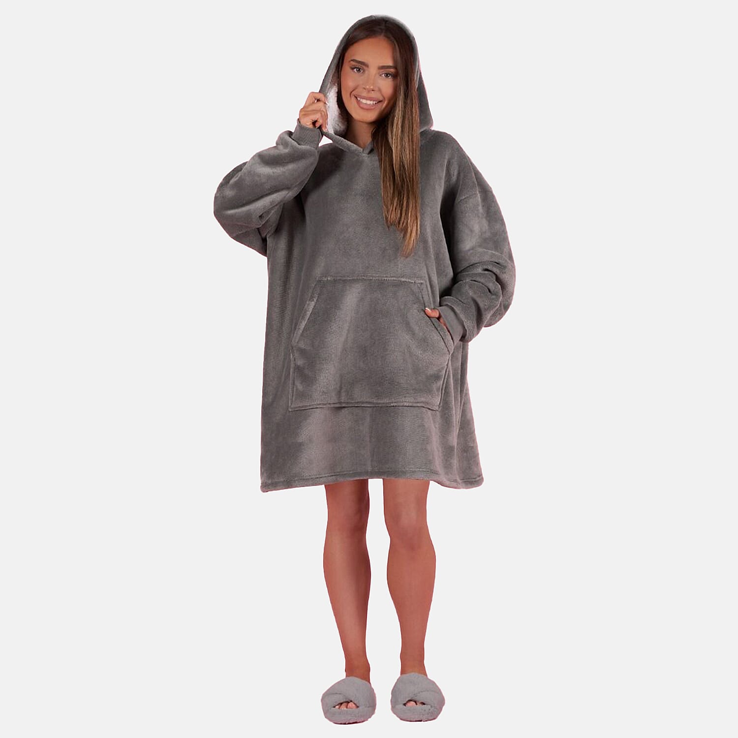 Fleece Sherpa Hoodie Blanket - Charcoal V32514296 1