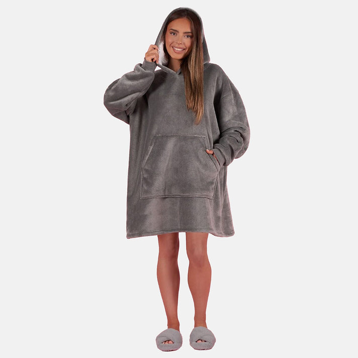 Fleece Sherpa Hoodie Blanket - Charcoal 7689337 2