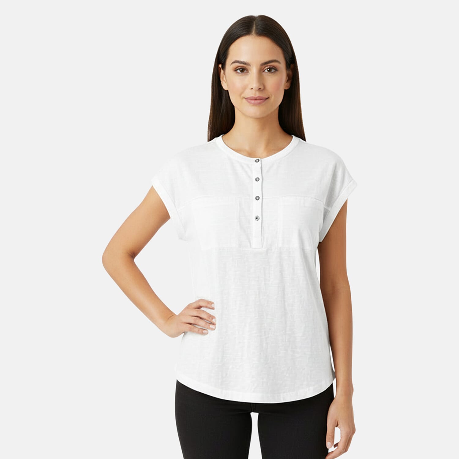 Charlotte West Henley T-shirt with Pocket (Size 10) - White 8228907 0