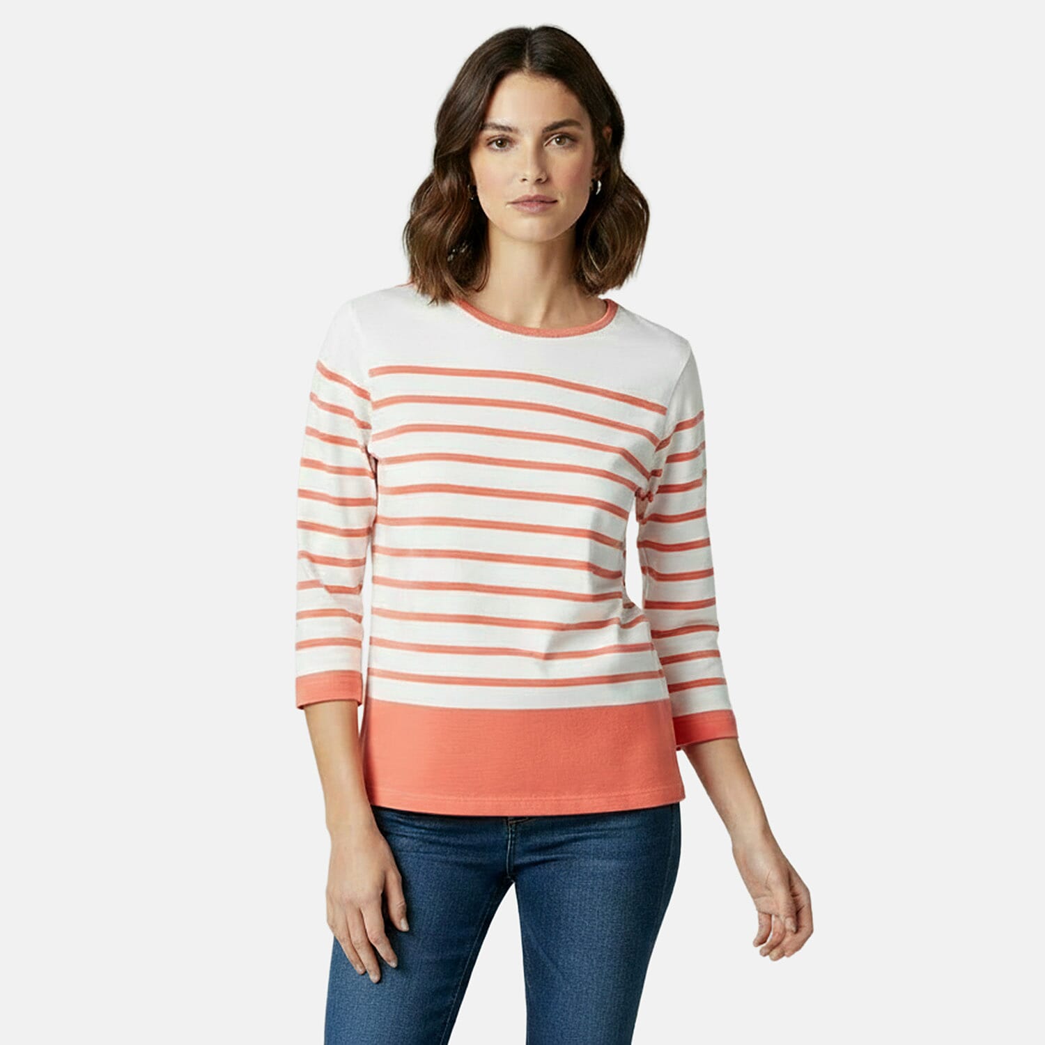 Charlotte West 100% Cotton Striped Jersey Tee (Size 12) - Coral 8228409 0