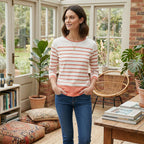 Charlotte West 100% Cotton Striped Jersey Tee (Size 12) - Coral