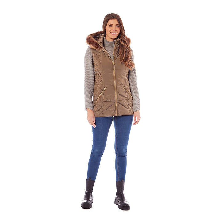 Charlotte West Harley Fur Trim Hooded Ladies Gilet - Sage 7724025 1