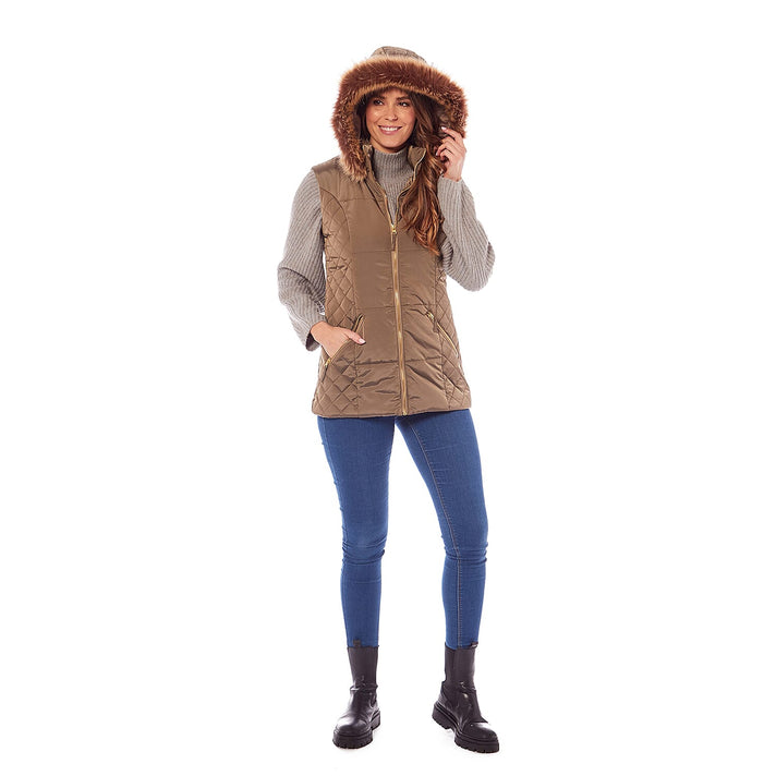Charlotte West Harley Fur Trim Hooded Ladies Gilet - Sage 7724025 2