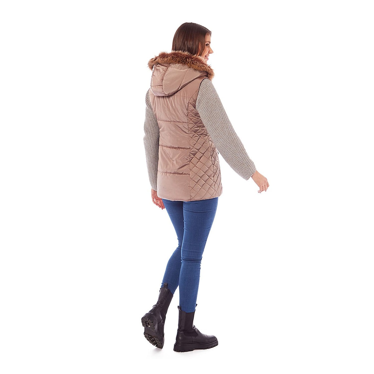 Charlotte West Harley Fur Trim Hooded Ladies Gilet - Champagne 7724450 1
