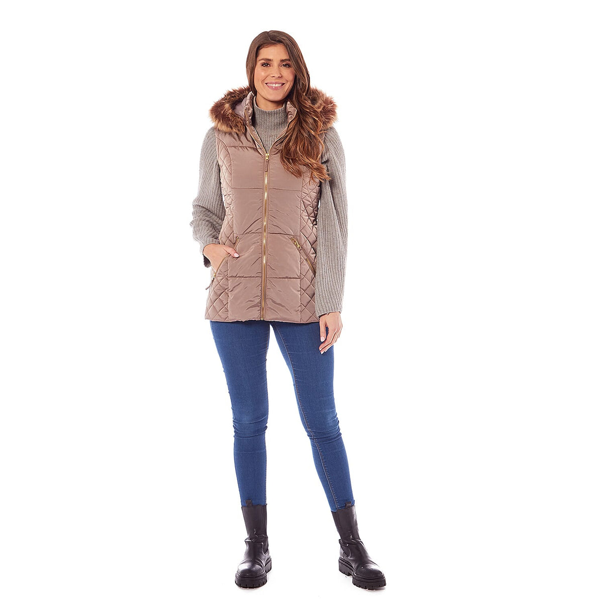 Charlotte West Harley Fur Trim Hooded Ladies Gilet - Champagne 7724450 4