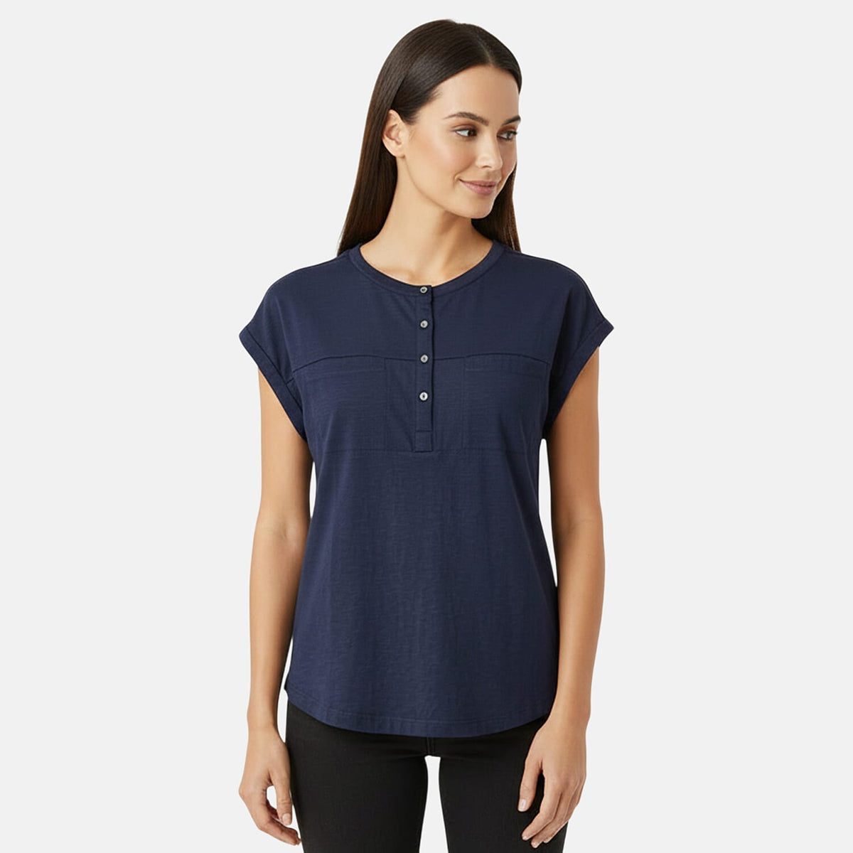 Charlotte West Henley T-shirt with Pocket (Size 10) - Navy V32526567 0