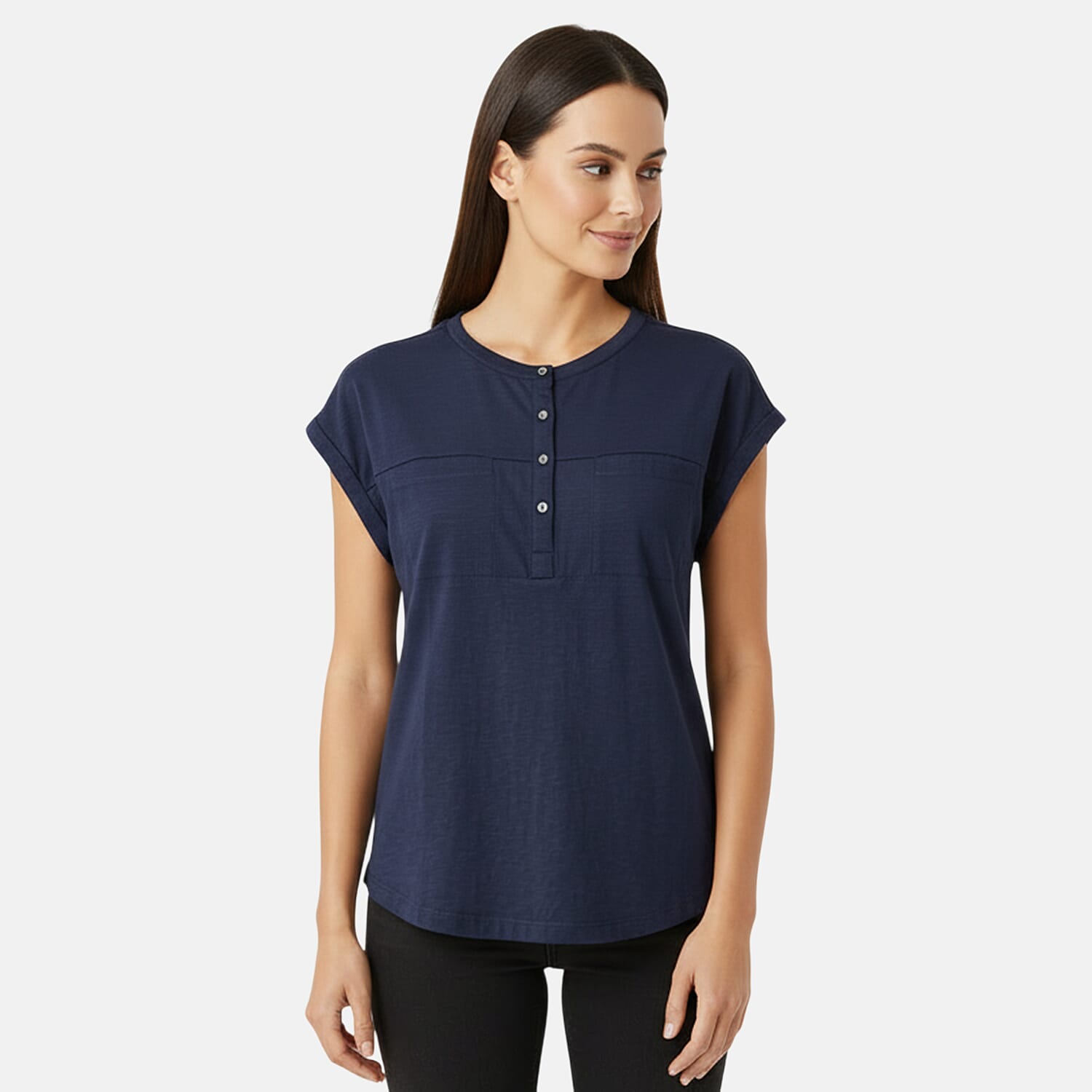Charlotte West Henley T-shirt with Pocket (Size 10) - Navy V32526567 0